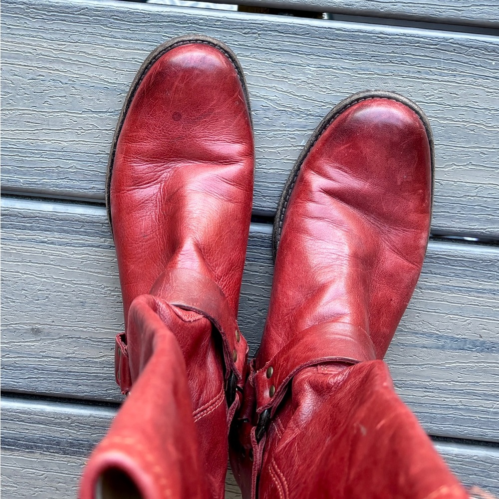 Frye Phillip Red Leather Back Zip Boots - Size 9.5 M